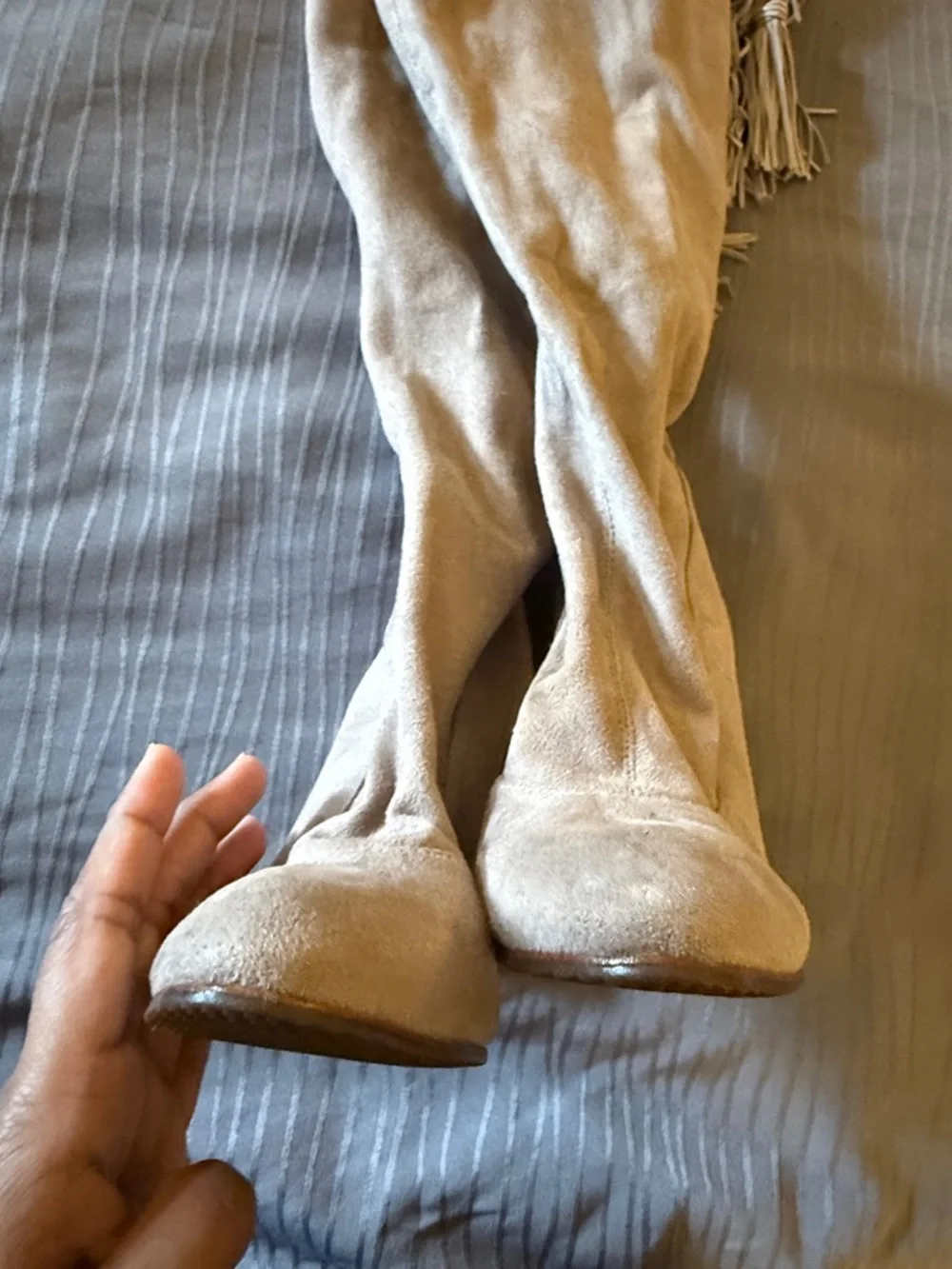 Shutz Over-the-Knee Suede Block Heel Boots in Taupe 7.5 B tassels